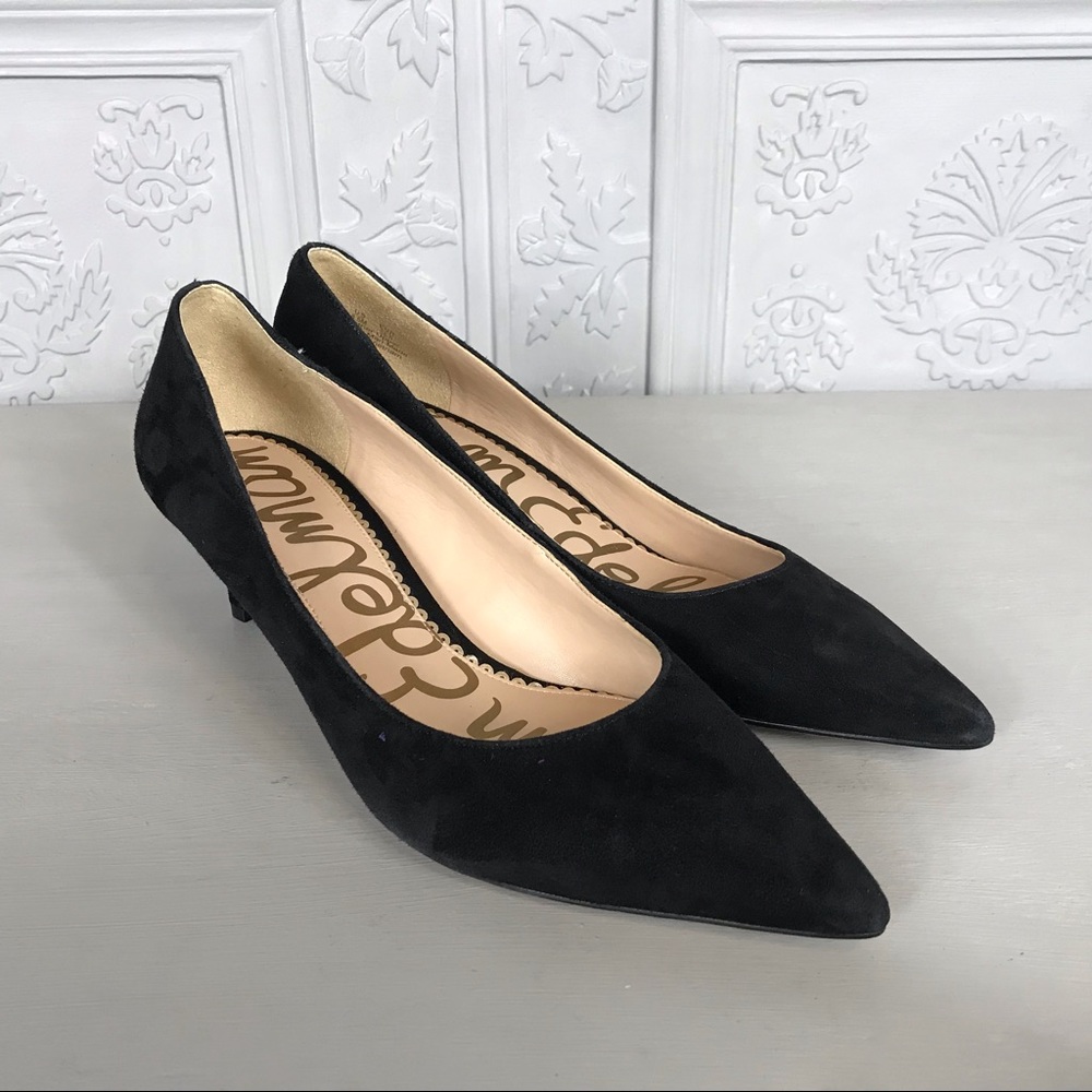 Sam Edelman Black Leather Suede Pums with Kitten Heel